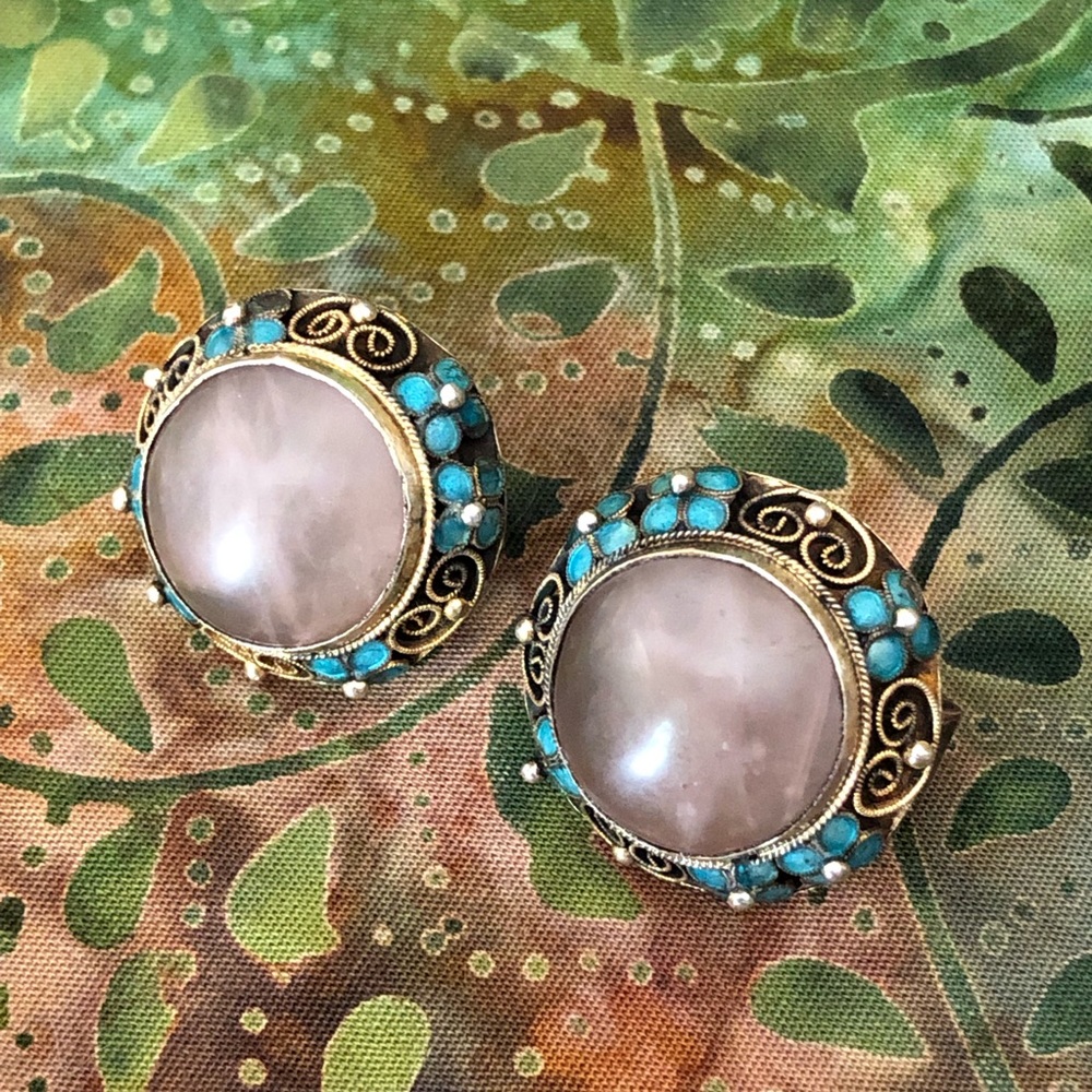 Vintage 1940s Silver and Enamel Earrings